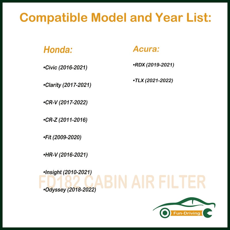 FUN-DRIVING FD182 Cabin air filter for Civic CR-V CR-Z Fit HR-V Insight 80292-TF0-G01 - Image 3